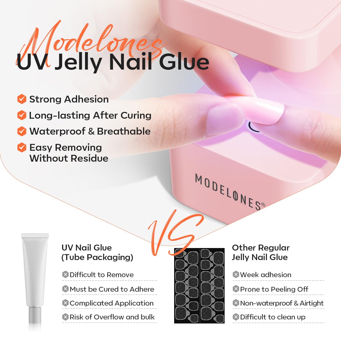 modelones Nail Adhesive Tabs 240pcs - UV Jelly Nail Glue Stickers for Press on Waterproof Breathable Double Sided Sticky Tabs Need Curing 10 Sheet 12 Sizes