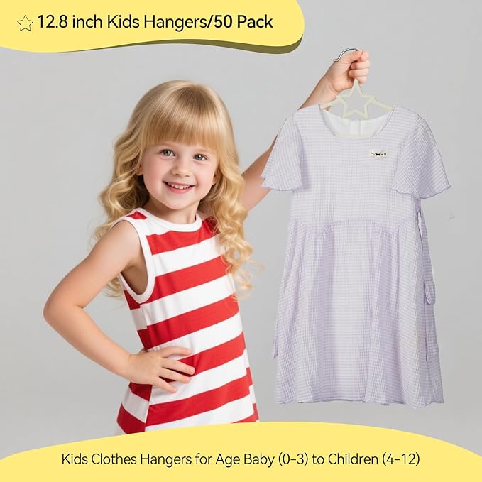 GoodtoU Baby Hangers, 50 Pack Kids Velvet Hangers for Closet Baby Felt Hanger for Toddler Infant Nursery Child Small Children (12.8 x 8.54, Star)