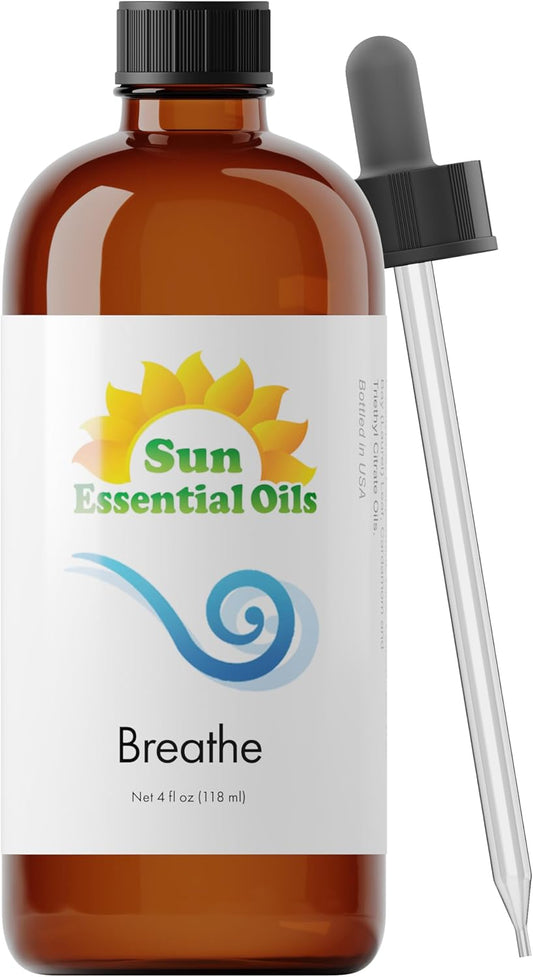 Sun Essential Oils - Breathe Blend Oil (Huge 4 oz Bottle) Breathe Easy Essential Oil for Aromatherpay, Diffusers, Home - 118 ml