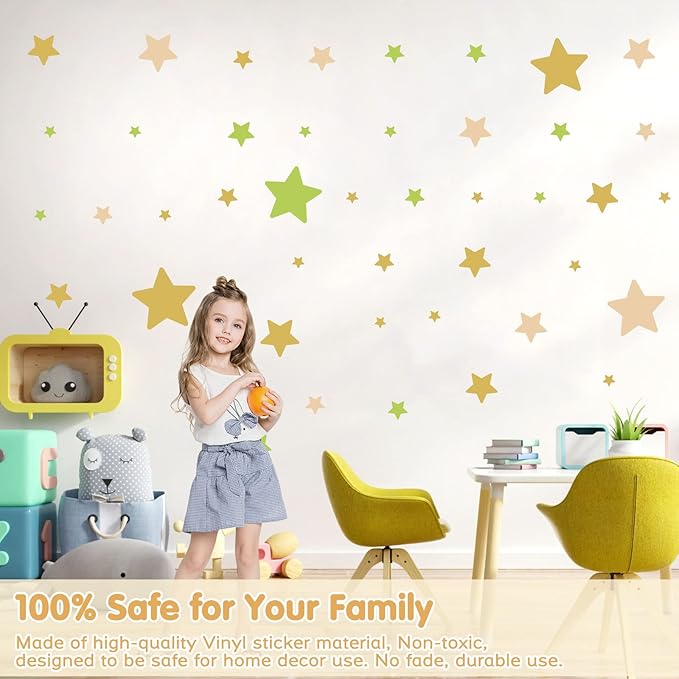 Stars Wall Stickers for Girls Bedroom Nursery, Bright Tone Stars Wall Decals Peel and Stick for Spring, Vinyl Stars Wall Stickers for Girls Kids