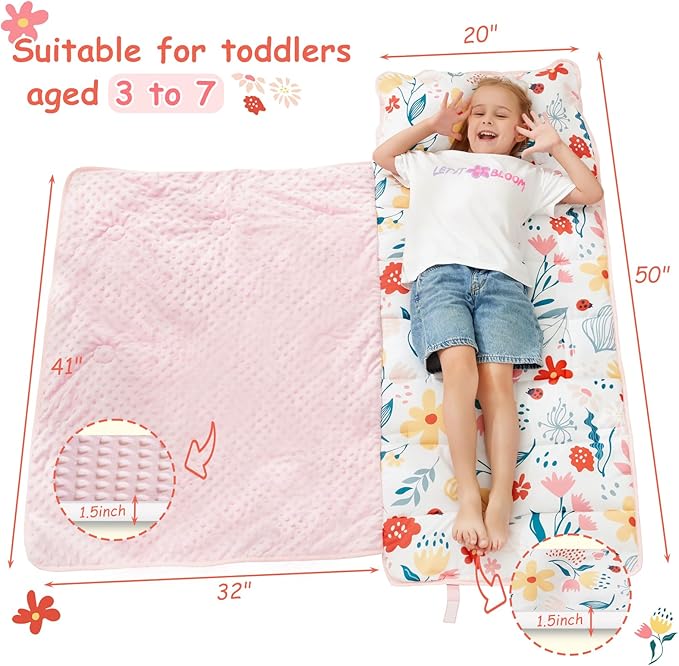 softan Toddler Nap Mat with Pillow and Blanket, Extra Large Rolled Napping Mats,Slumber Bags for Boys Girls,Easy to Roll up,Kids Sleeping Bag for Daycare, Preschool Travel Camping