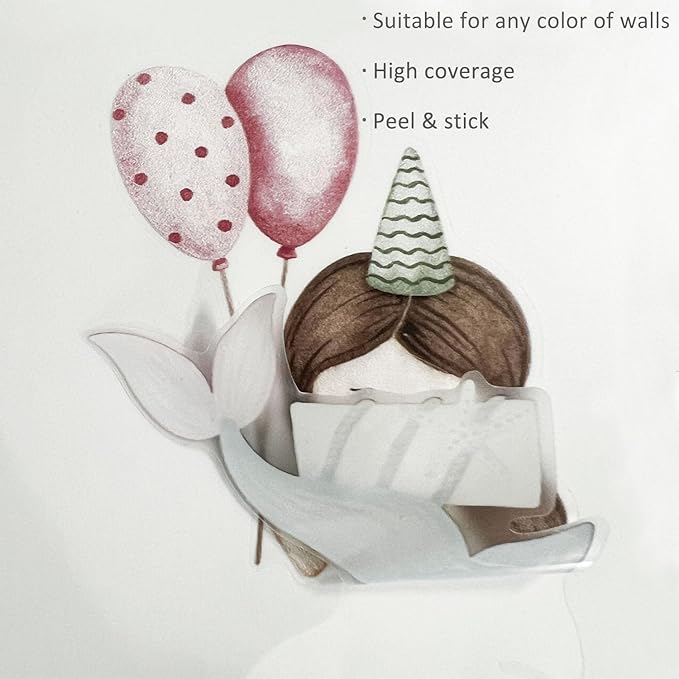 YouRfocus Mermaid Wall Decals | 24 PCS Boho Mermaid Stickers for Girls' Rooms, Playrooms, and Nurseries | Dual Layer Print for High Coverage | Removable Peel and Stick Wall Decor (Pink) | 6 Sheets