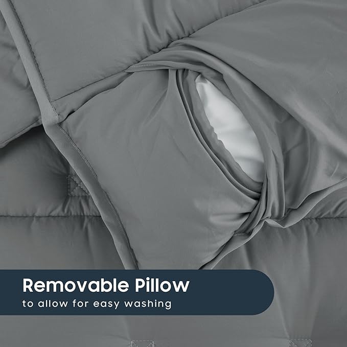 Wake In Cloud - Toddler Nap Mat with Pillow and Blanket, for Kids Boys Girls in Kindergarten Daycare Preschool Pre K, Roll Up Sleeping Bag, Solid Color, Grey, Standard