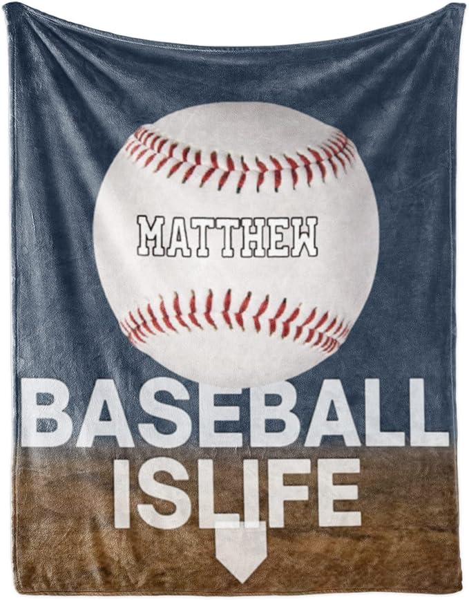 Personalized Baby Balll Soft Blanket: Custom Kids Baseball Design Blanket with Name and Number - Bedding Gifts for Infants Toddlers Adults 40x50inch