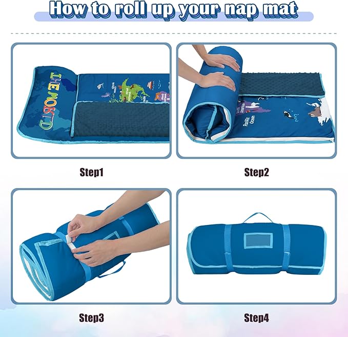 Toddler Nap Mat Kids Sleeping Bag 59"×24", Soft Slumber Bag with Removable Pillow and Blanket for Kids Girls Boys,Roll Up Sleeping Mat Thick for Camping,Daycare, Kindergarden