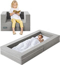 Travel Toddler Bed, 3-in-1 Convertible Sofa Bed for Toddler Portable Floor Beds, Flip Open Sofa Lounger for Girls and Boys, Made with High-Density Foam and Washable Cover,Ash