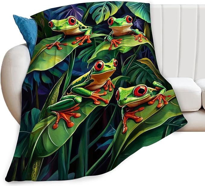 Frog Blanket Frog Decor Throw Blanket Super Soft Flannel Lightweight Fluffy Plush Fuzzy Fleece Green Blanket Gifts for Girls Woman Kids Boys Man for Bed Sofa Bedding 60"X80"