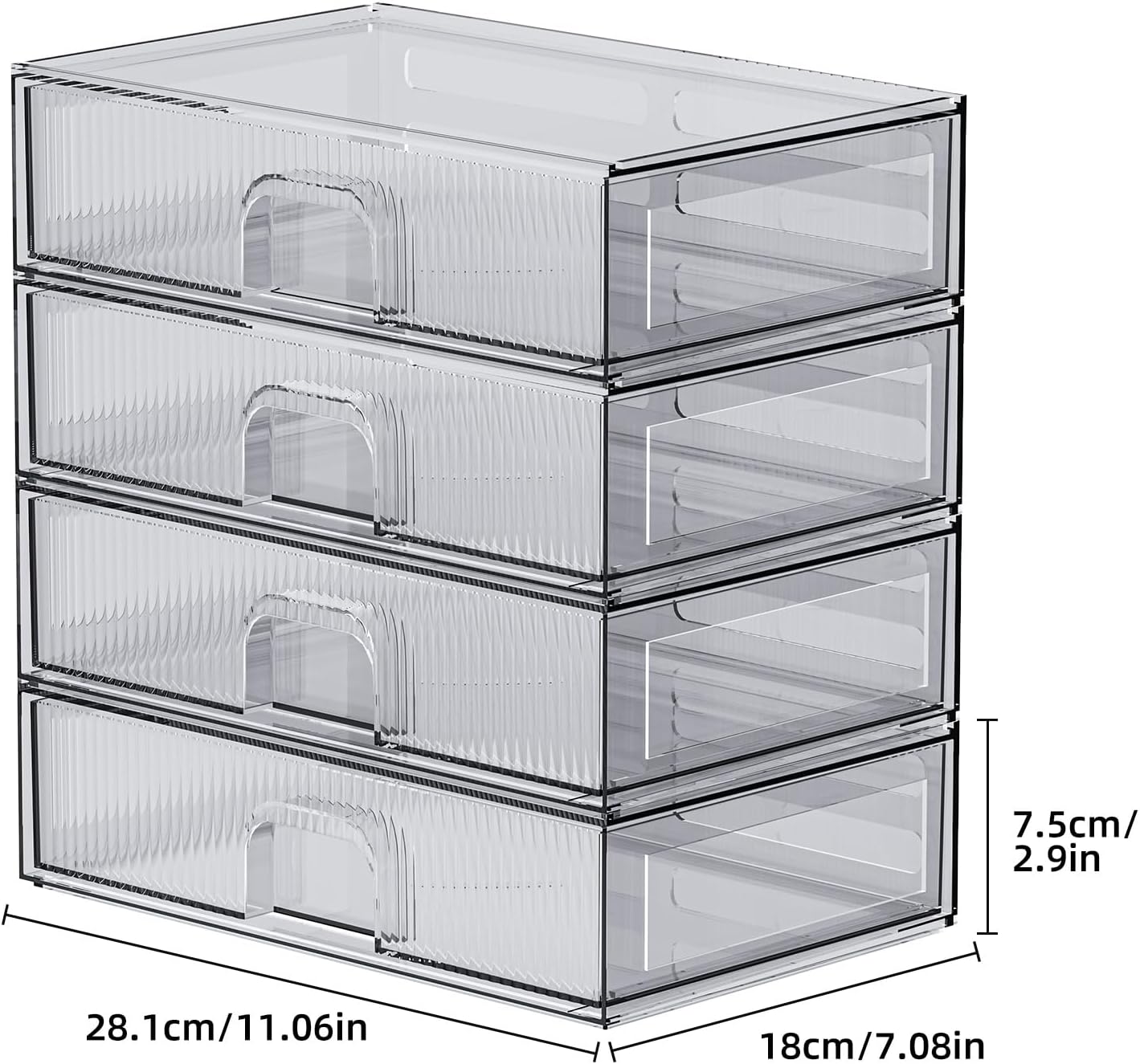 ZHIAI Stackable Storage Drawer, 4 Piece Acrylic Organiser for Cosmetics and Beauty Products, Suitable for Dressers, Bathrooms, Cabinets, Storage Rooms, Bedrooms and Home Organisers