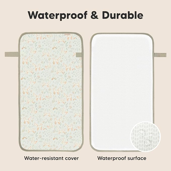 KeaBabies Portable Diaper Changing Pad, Easy Wipe Clean - Foldable Waterproof Baby Changing Mat for Diaper Bag, Compact, Lightweight, 25x13 Newborn, Infant, Baby Changer Travel Essential (Fox Vale)