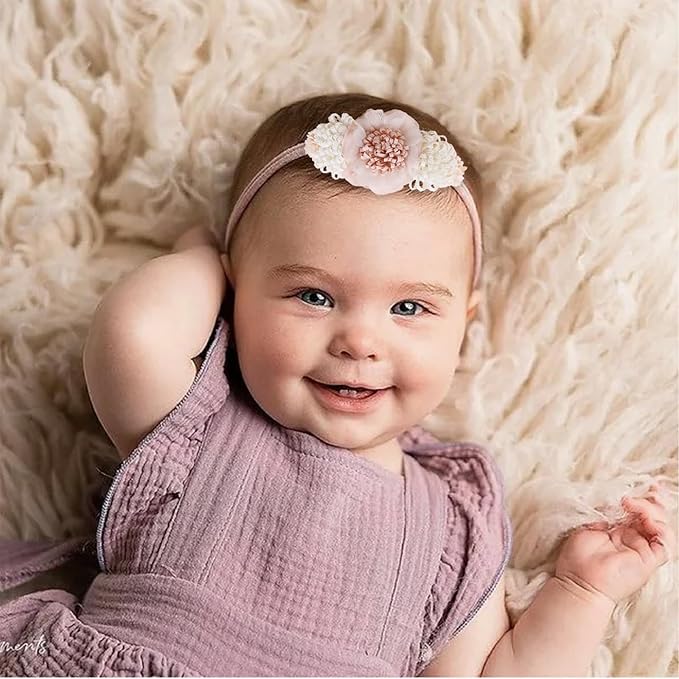 cherrboll 3pcs Baby Girl Headbands Flowers, Super Soft & Stretchy Nylon Floral Hairbands for Newborn Toddler