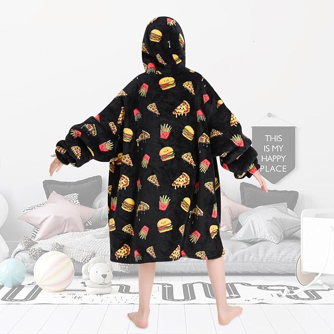 Fiosnow Pizza and Chips Blanket Hoodies for Kids 6-13YR Oversize Wearable Blanket Hoodies for Boys Girls Teens