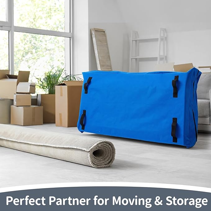 1 Pcs Oxford Cloth Waterproof Crib Mattress Storage Bag with Zipper and 8 Reinforced Handles Heavy Duty Reusable Crib Mattress Cover for Storage, 52.5 x 28 x 6.5 Inches (Blue)