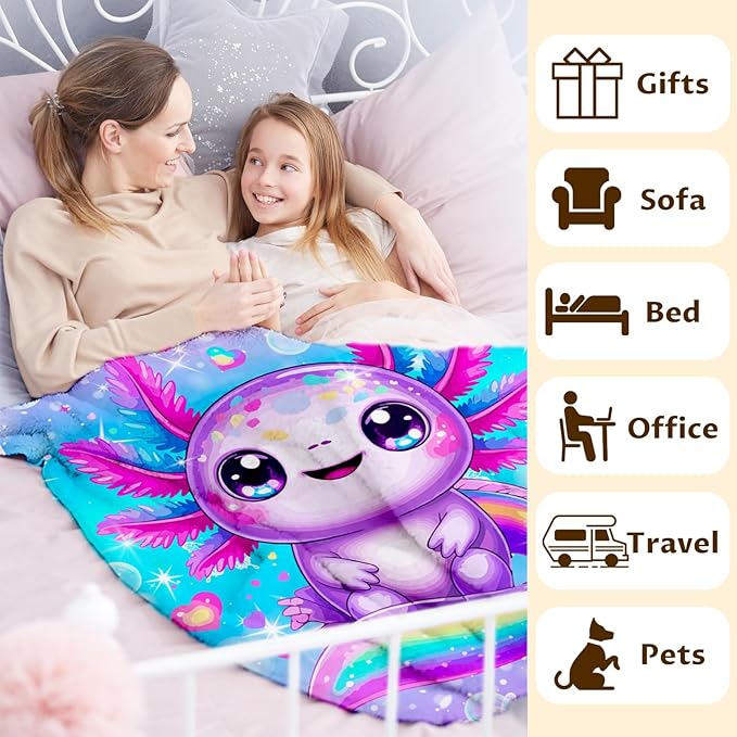 Girls Blanket Throw for Toddler Kids, 30x40 Inches Lightweight Soft Cute Rainbow Animal Throw Blankets for Sofa Couch Bed Daughter Birthday Gift