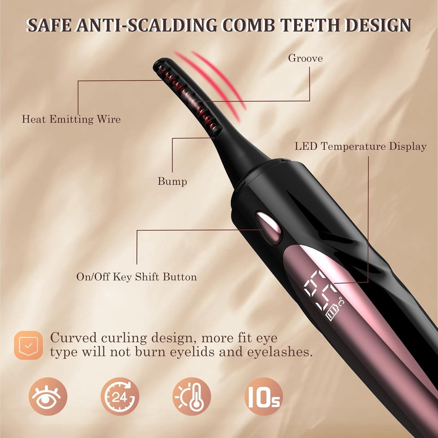 Heated Eyelash Curlers - Fast Heat up Within 10s, Electric Eyelash Curler with 4 Heating Modes, Rechargeable Electric Eyelash Curler, Heated Lash Curler for Makeup Tools with LED Display (Black)