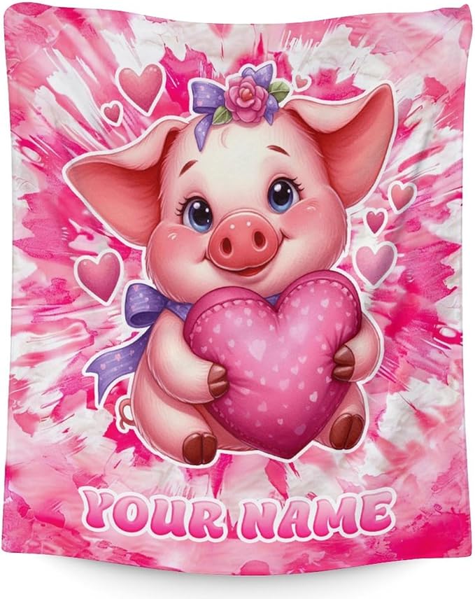 Custom Pig Blanket - 40" x 50" Inches Kids Toddler Blankets for Girls - Pink Warm Furry Throw Stuff for Couch, Sofa & Travel