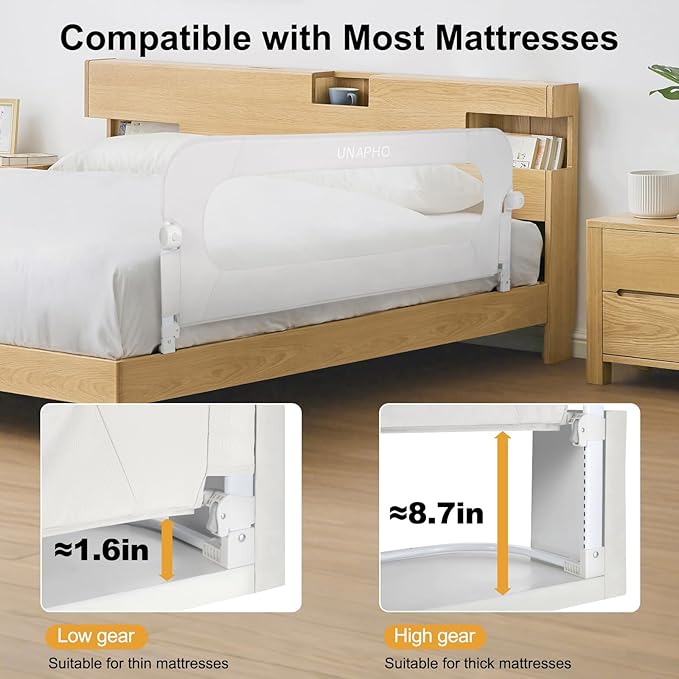 Bed Rail for Toddlers,Swing Down Kids Beds Rails Guard for Twin,Full,Queen,Bunk Size Bed,Extra Tall Child Bed Rail Guard with Reinforced Anchor Safety System(White,32 Inch,1 Side)