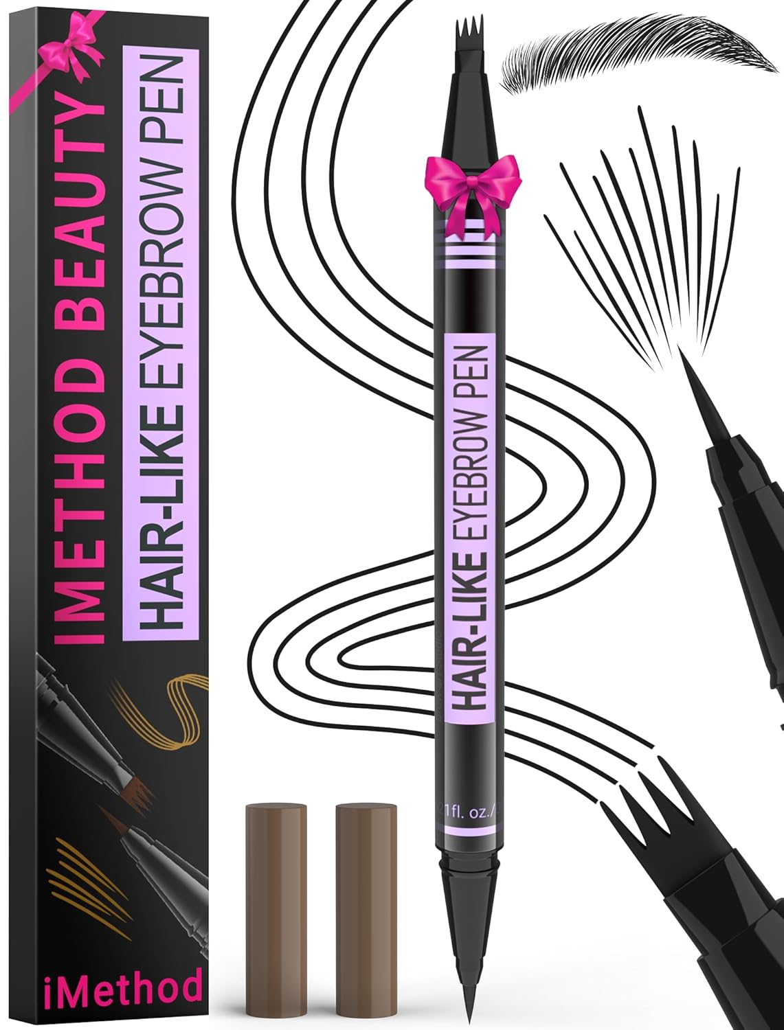 iMethod Eyebrow Pen - Eyebrow Pencil Magic 2-in-1 Eye Brow Pencils for Women with 4-Fork-Tip and Precise Brush-Tip Create Natural Hair-Like Brows, Last All Day, Microblading Eyebrow Pen, Black