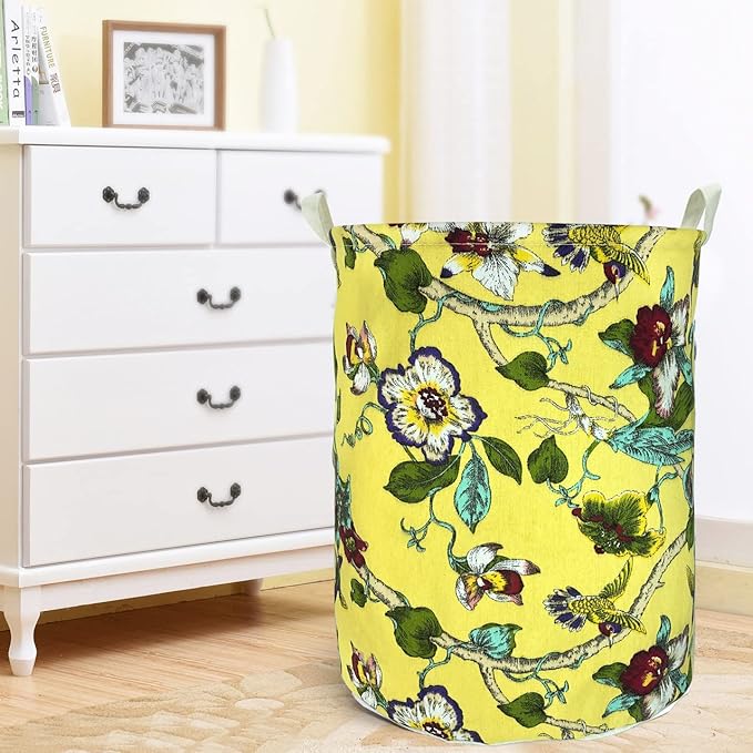 Merdes 19.7’’ Waterproof Foldable Laundry Hamper, Dirty Clothes Laundry Basket, Linen Bin Storage Organizer for Toy Collection (Yellow Flower)