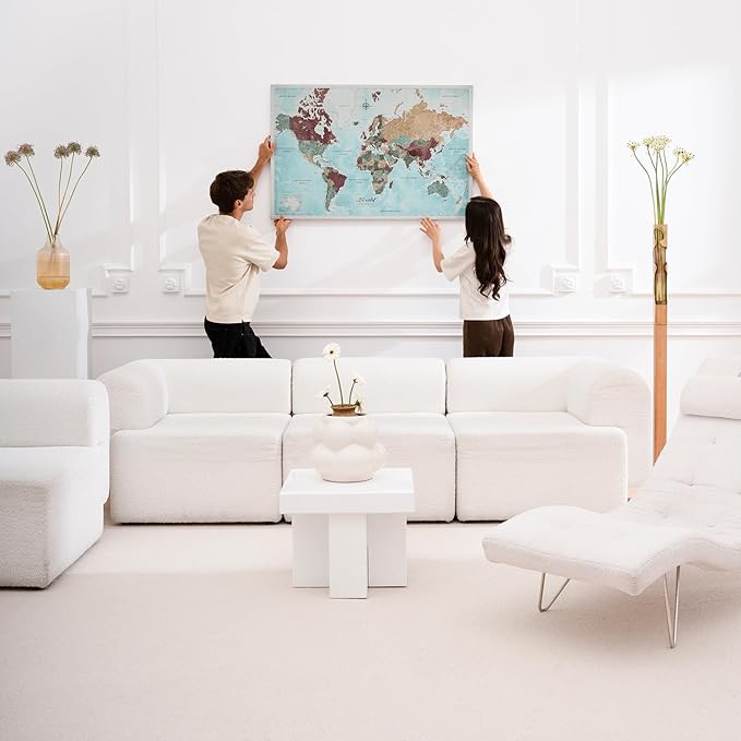 Canvas World Map with Cork Pin Board - English Lettering - Decorative Wall Decoration for All Rooms - Canvas Pictures with World Map Motif (120x80 cm, Pattern 11)