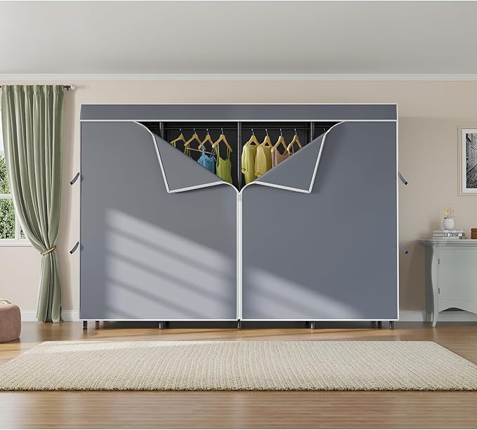 VIPEK V40C Plus Heavy Duty Clothes Rack with Oxford Fabric Cover, Extra Large Covered Clothing Rack for Hanging Clothes Portable Wardrobe Closet Black Closet Rack with Grey Cover, Max Load 1300lb