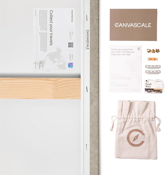 Canvas World Map with Cork Pin Board - English Lettering - Decorative Wall Decoration for All Rooms - Canvas Pictures with World Map Motif (150x100 cm, Pattern 18)