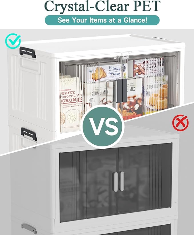 OlarHike 23QT Stackable Storage Bins with Lids - Folding Storage Box with Doors and Wheels, Collapsible Plastic Storage Drawers for Closets, 6 Pack Cubes