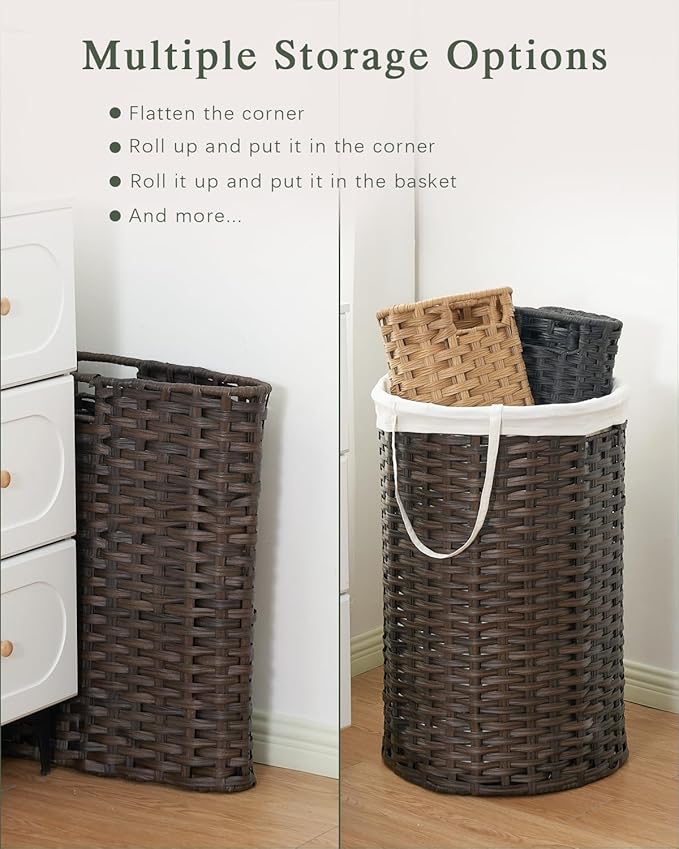 Laundry Hamper with Lid, 19.0 Gal (72 L) Round Wicker Laundry Basket, Handwoven Rattan Basket with Lid, Removable Bag, 2 Mesh Bags, Handles for Living Room, Bathroom, Brown