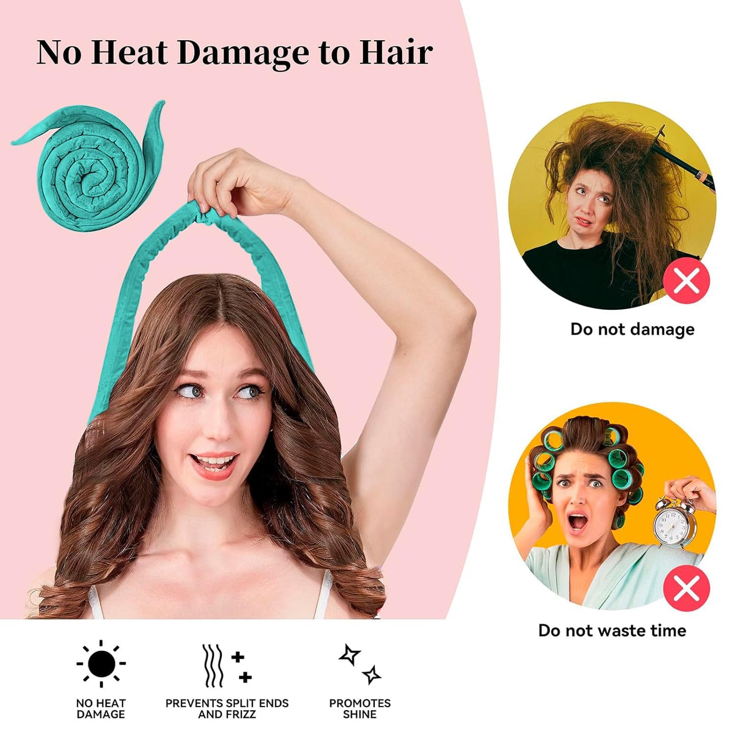 Heatless Curling Rod Headband, Upgraded 60" Extra Long Heatless Curls Headband Soft Hair Curlers to Sleep In Hair Rollers No Heat Curls (Green)