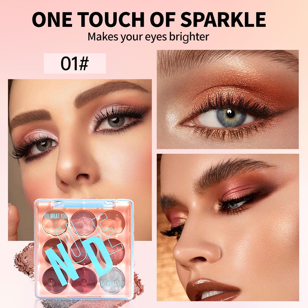 9-Color Neutral Eyeshadow Palette – Matte & Shimmer Combination, Soft Beige & Brown Tones, Long-Lasting, Waterproof, Blendable, Versatile Looks for Everyday, Work, and Date Makeup 01