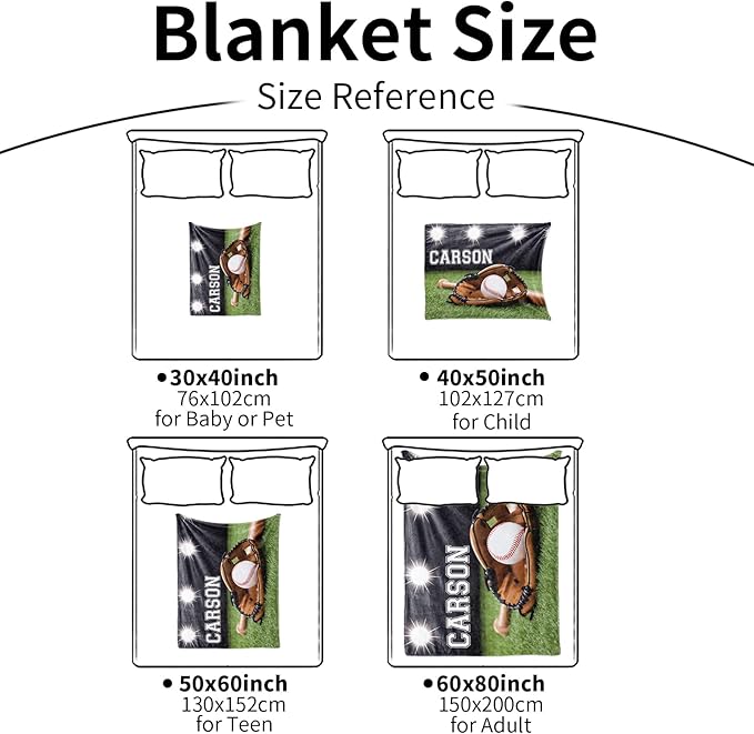 Baby Boys Personalized Baseball Blanket - Custom Name and Number - Soft Warm and Fluffy Flannel Fabric Gift for Sports Lovers 30x40inch