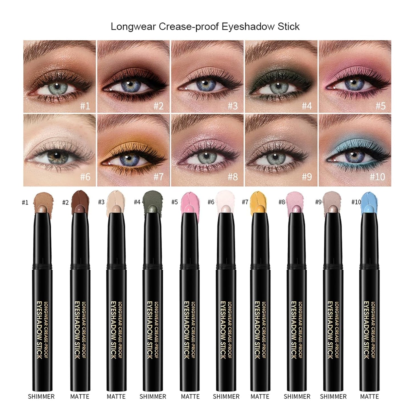 Eyeshadow Stick, Shimmer and Matte Cream Eye Shadow Brightener Sticks Eyeliner Pencil Crayon, Waterproof Long Lasting Eye Highlighter Stick Makeup,0.056 Oz (5PCS Shimmer)