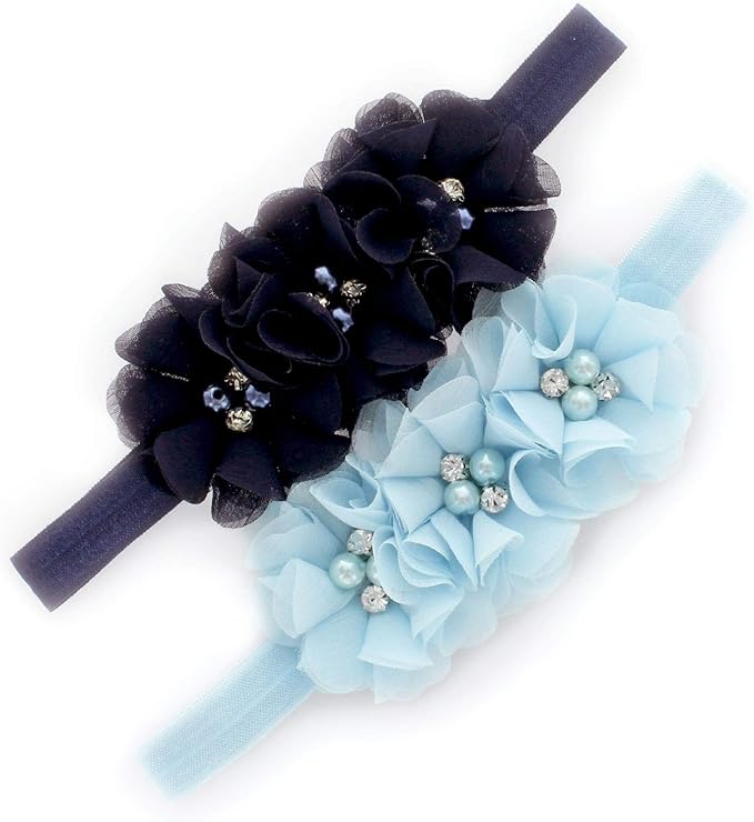 My Lello Flower Headbands Baby - Girls - Toddler Fabric Beaded Stretchy Elastic Pair