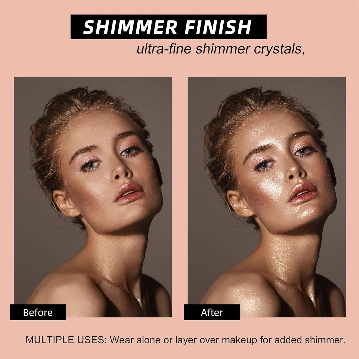 Shimmer Stick for Eyes, Lips, Face and Body Cream Highlight Eyeshadow, Multi-Use Diamond Like Shine, Moisturizing Formula Sheer Finish, Rose Gold Undertone Silver Sparkle