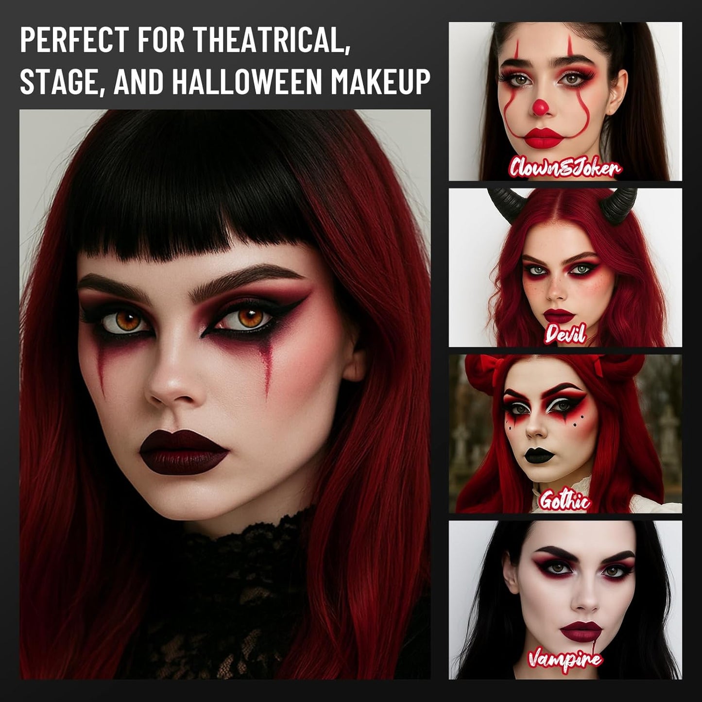 Red Eyeshadow Palette with Mirror Sliver Red Black Tones Matte Shimmer 6 Colors Mini Eye Shadow Pallet Travel Size Highly Pigmented for Joker Vampire Clown Goth Halloween Christmas Makeup