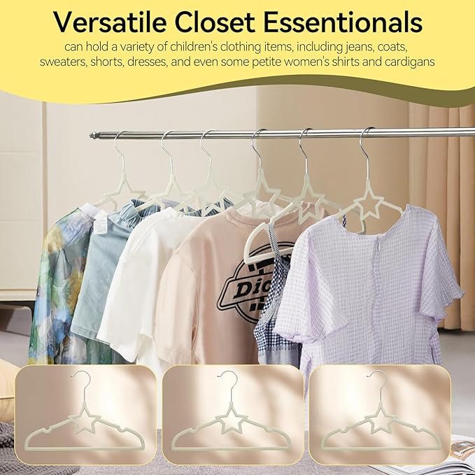 GoodtoU Baby Hangers, 50 Pack Kids Velvet Hangers for Closet Baby Felt Hanger for Toddler Infant Nursery Child Small Children (12.8 x 8.54, Star)