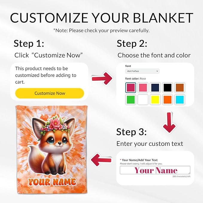 Blanket for Girls - 50" x 60" Inches Personalized Fox Gifts for Teens, Kids - Soft Warm Blankets for Couch, Sofa