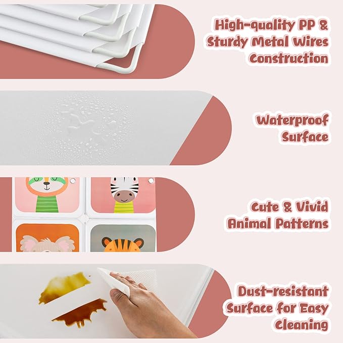 Costzon Kids Closet, Cartoon DIY Modular Dresser Storage Organizer with 8 Cubes & Clothes Hanging Rack, Portable Armoire for Baby Toddlers, Kids Wardrobe for Bedroom Nursery, White