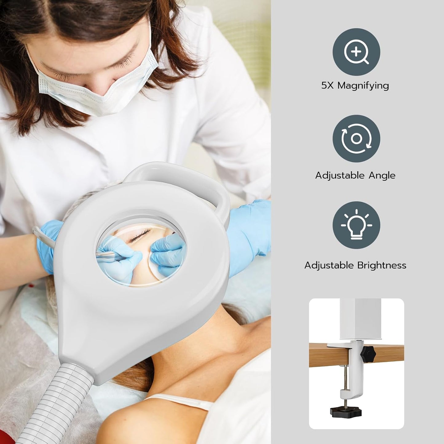 Paddie Professional 3 in 1 Facial Steamer on Wheels for Esthetician, Hot & Cold Mist, 5X LED Magnifying Lamp, White