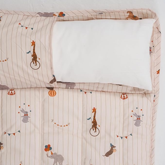 Organic Toddler Nap Mat – 100% Cotton Kids Washable Sleeping Mat & Detachable Pillow – Sleeping Bag with Soft 1.5” Pad – Ideal Nap Mat for Daycare, Preschool, & Sleepovers