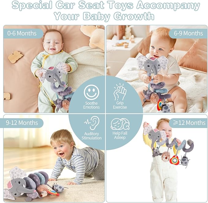 FATI Baby Stroller Toys, Car Seat Toys for 0-6 Months, Sensory Toys for Newborns 0-3 Months, Infants Toys for Baby Crib Carseat with Squeaker Teether Rattles for 0 3 6 9 12 Months Babies Ideal Gifts