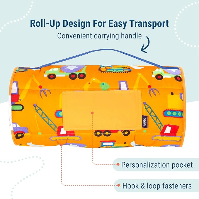 Wildkin Kids Microfiber Nap Mat – Soft Sleep Mat with Pillow, Ideal for School & Travel - Under Construction