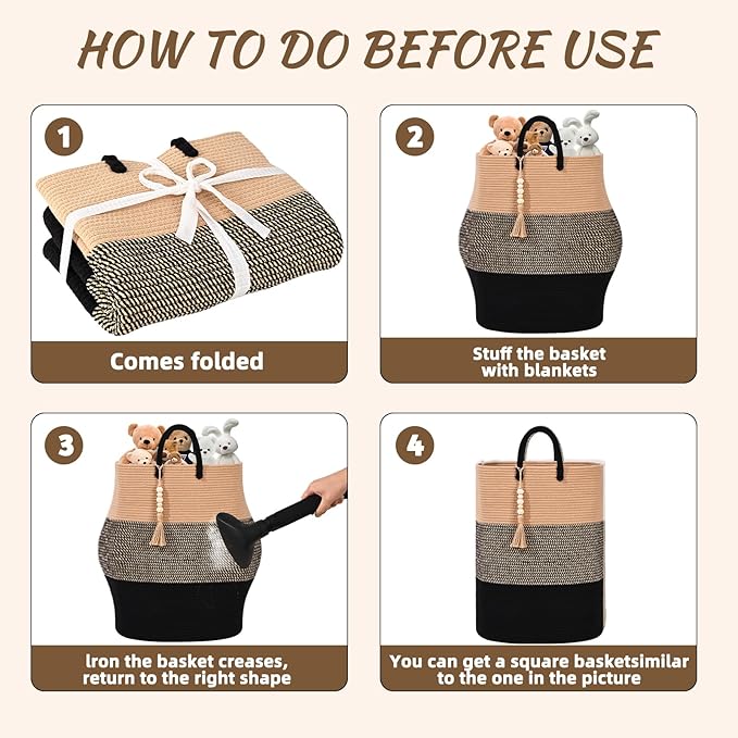 Woven Laundry Basket for Clothes, 80 L Large Rectangle Laundry Hampers with Beads Tassel, Nursery Storage Basket for Toys, Tall Dirty Clothes Hamper for Bedroom Aesthetic, Laundry Room Organization