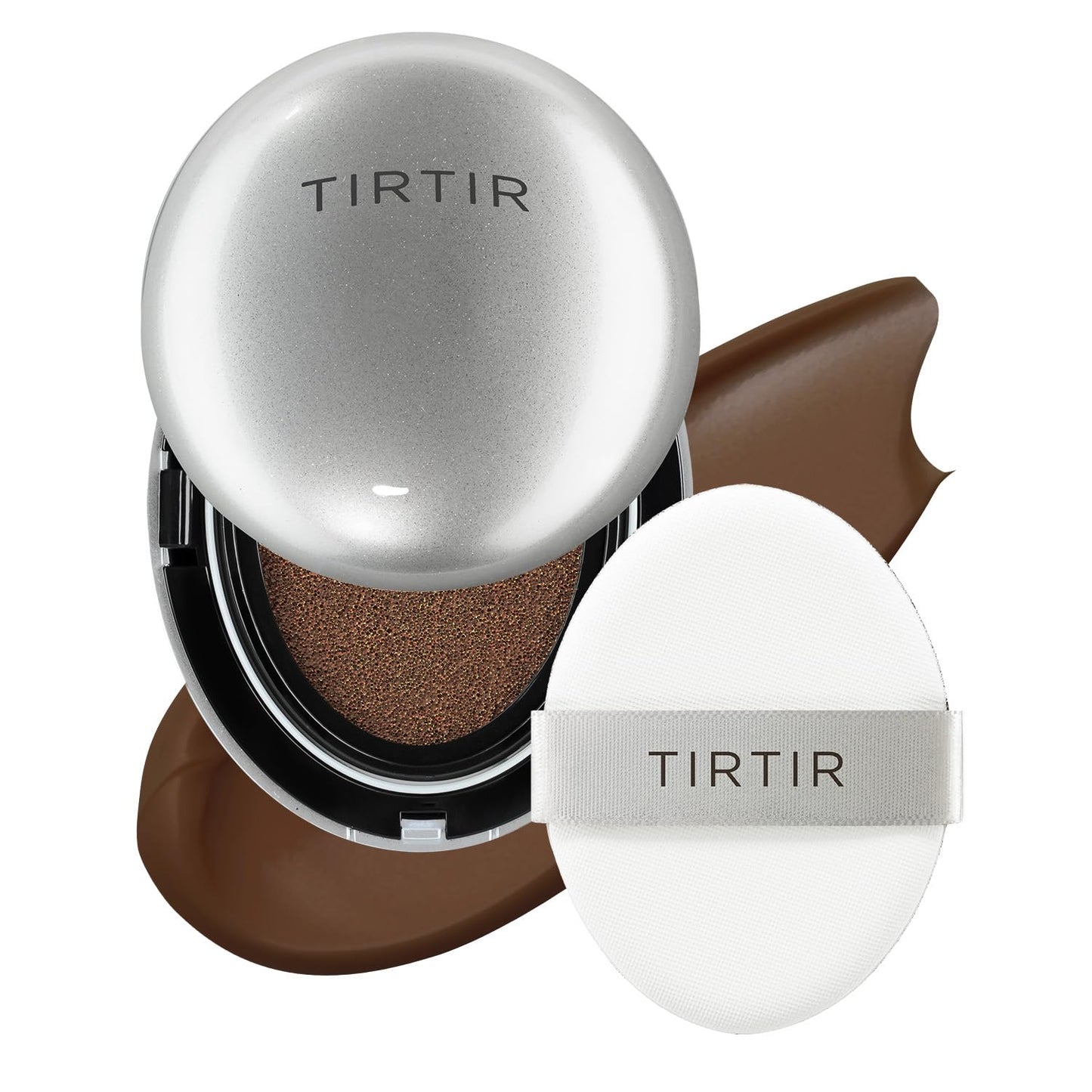TIRTIR Mask Fit Aura Silver Cushion Foundation | Semi-glow Finish, Natural Coverage, Moisturizing, Lightweight, Korean cushion foundation (#51N Fudge, Full Size, 0.63 Fl Oz)