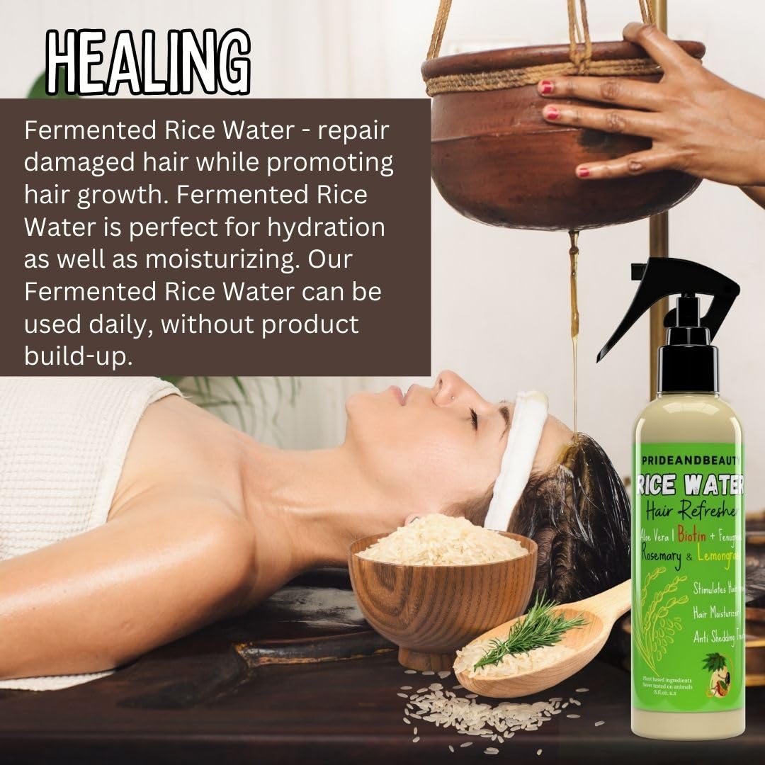 NEW Fermented Rice Water for Hair Growth - Infused with Rosemary, Biotin, Caffeine, Keratin Vegan Non-Greasy Spray Naturally Thicker, Longer, Softer Men & Women (8 OUNCES, Rosemary Lemongrass)