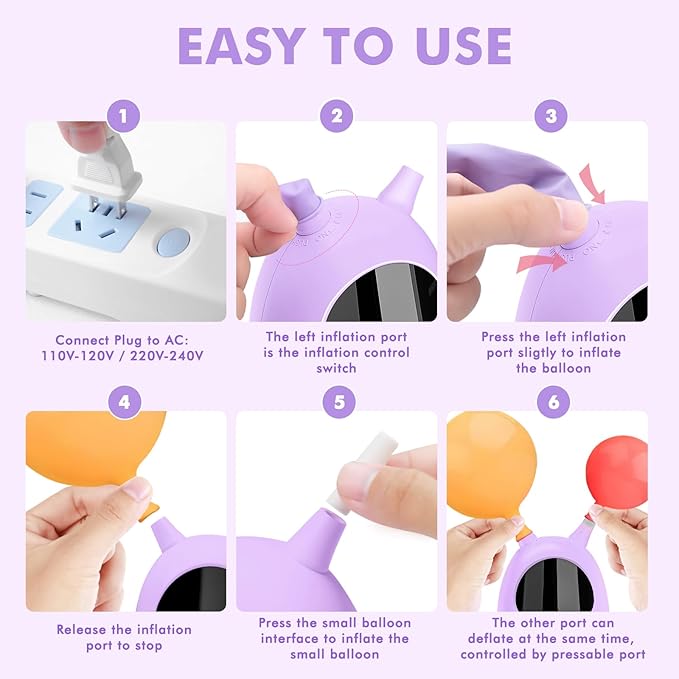 Balloon Pump Electric, SPLAKS Balloons Inflator Air Pump Portable Balloon Blower for Garland Arch, Party Decoration