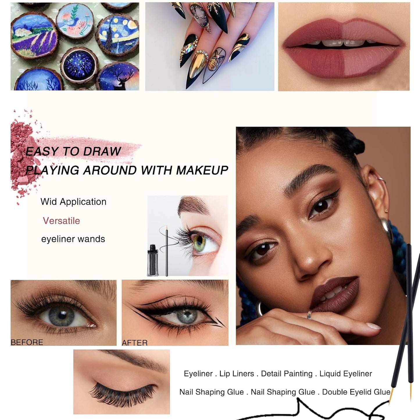 100 Pack Disposable Eyeliner Brush, Ultra-fine Point Eye Liner Applicator Cosmetic Eye Wands Makeup Brushes Tools (Color: Black)