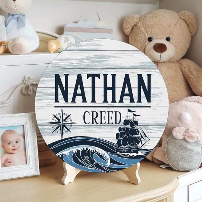Personalized Name Sign for Nursery, Anchor Sign for Baby Door Decor, Newborn Gifts for Boy, Boys Nursery Wall Bedroom Decorations, Mother's Day Gifts for New Mom Dad Gift