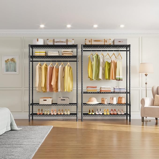 VIPEK V1 Plus Heavy Duty Clothes Rack with Shelves - 4 Tiers Adjustable Height | Holds Up to 540lbs | Perfect for Small Spaces, Apartments | Compact Design for Flexible Storage, Black