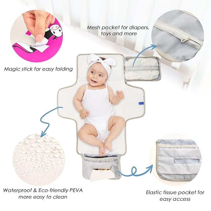 Cows Portable Changing Pad with Built-in Pillow, Waterproof Foldable Baby Diaper Changing Pads, Diaper Mat for Boys and Girls