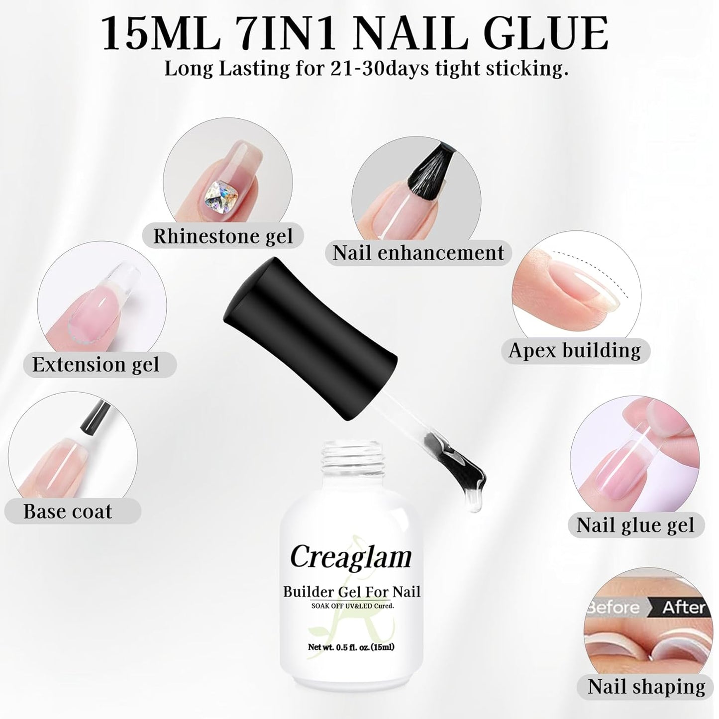 Women Builder Gel for Nails: 1Pcs 7 in 1 Clear Builder Nail Gel Set for Fast Nail Art Set DIY Home Manicure - 15ml Color Hard Gel Extension Nail Gel for Holiday